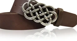 AILIS 2 Damen Ledergürtel 4 cm echt Leder mit keltischer Gürtelschnalle silber