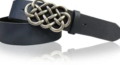 AILIS 2 Damen Ledergürtel 4 cm echt Leder mit keltischer Gürtelschnalle silber