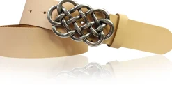 AILIS 2 Damen Ledergürtel 4 cm echt Leder mit keltischer Gürtelschnalle silber