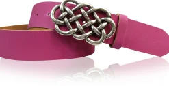 AILIS 2 Damen Ledergürtel 4 cm echt Leder mit keltischer Gürtelschnalle silber