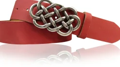 AILIS 2 Damen Ledergürtel 4 cm echt Leder mit keltischer Gürtelschnalle silber