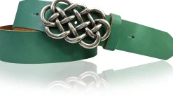 AILIS 2 Damen Ledergürtel 4 cm echt Leder mit keltischer Gürtelschnalle silber