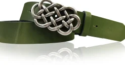 AILIS 2 Damen Ledergürtel 4 cm echt Leder mit keltischer Gürtelschnalle silber
