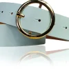 ANDRIA Damen Ledergürtel 4 cm runde vergoldete Gürtelschnalle Hüftgürtel