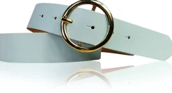 ANDRIA Damen Ledergürtel 4 cm runde vergoldete Gürtelschnalle Hüftgürtel