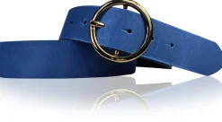 ANDRIA Damen Ledergürtel 4 cm runde vergoldete Gürtelschnalle Hüftgürtel