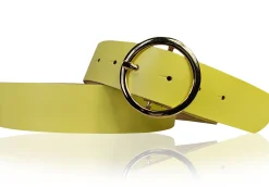 ANDRIA Damen Ledergürtel 4 cm runde vergoldete Gürtelschnalle Hüftgürtel