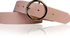 ANDRIA Damen Ledergürtel 4 cm runde vergoldete Gürtelschnalle Hüftgürtel