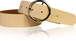 ANDRIA Damen Ledergürtel 4 cm runde vergoldete Gürtelschnalle Hüftgürtel