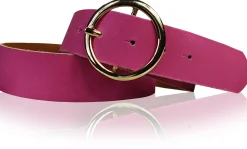 ANDRIA Damen Ledergürtel 4 cm runde vergoldete Gürtelschnalle Hüftgürtel