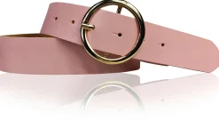 ANDRIA Damen Ledergürtel 4 cm runde vergoldete Gürtelschnalle Hüftgürtel