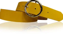 ANDRIA Damen Ledergürtel 4 cm runde vergoldete Gürtelschnalle Hüftgürtel