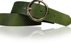 ANDRIA Damen Ledergürtel 4 cm runde vergoldete Gürtelschnalle Hüftgürtel