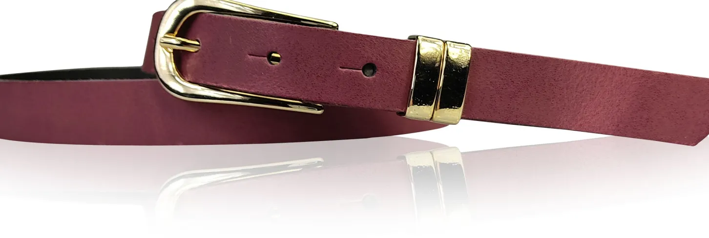 ANJA schmaler Damen Ledergürtel Echtleder ca. 1,8 cm, vergoldete Gürtelschnalle und Metallschlaufen