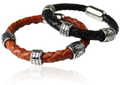 Armband aus Leder mit Metallperlen und Edelstahl Verschluss
