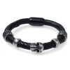 Armband aus Leder mit Totenkopf, Metall Zierteilen, Edelstahl Verschluss