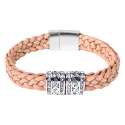 Armband mit doppelter Lederkordel und Edelstahl Zierteilen, Strass