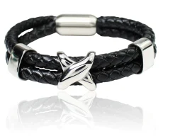 Armband mit doppelter Lederkordel und Edelstahl Zierteilen