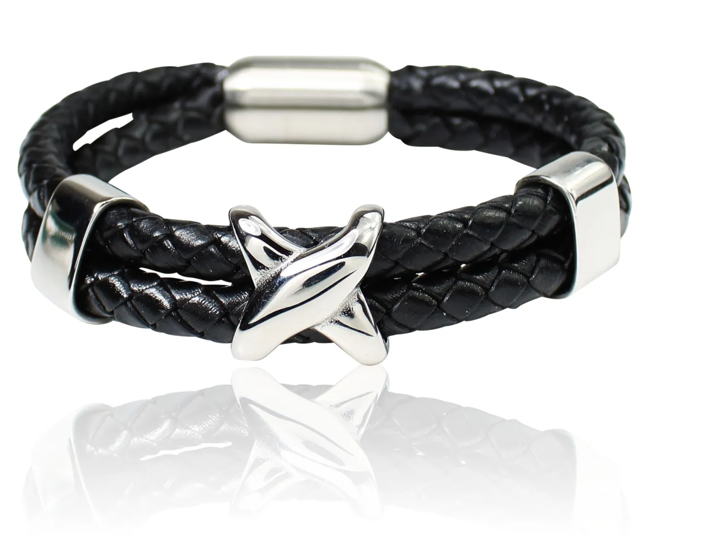 Armband mit doppelter Lederkordel und Edelstahl Zierteilen