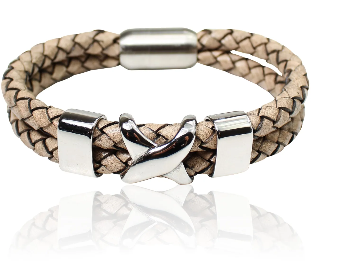 Armband mit doppelter Lederkordel und Edelstahl Zierteilen