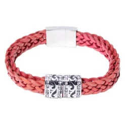 Armband mit doppelter Lederkordel und Edelstahl Zierteilen, Strass