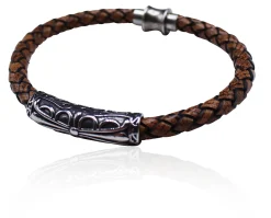Armband mit echter Lederkordel, Tube mit Muster, Magnetverschluss