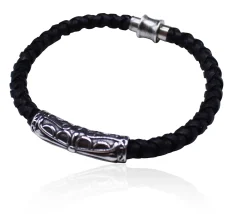 Armband mit echter Lederkordel, Tube mit Muster, Magnetverschluss