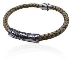 Armband mit echter Lederkordel, Tube mit Muster, Magnetverschluss