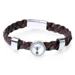 Armband mit Hirsch Zierteil, geflochtenes Lederband, Magnetverschluss