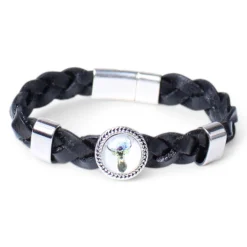 Armband mit Hirsch Zierteil, geflochtenes Lederband, Magnetverschluss