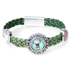 Armband mit Tracht Motiven, geflochtenes Lederband, Magnetverschluss