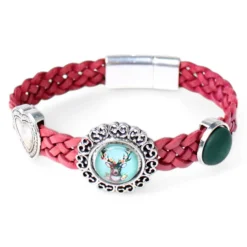 Armband mit Tracht Motiven, geflochtenes Lederband, Magnetverschluss