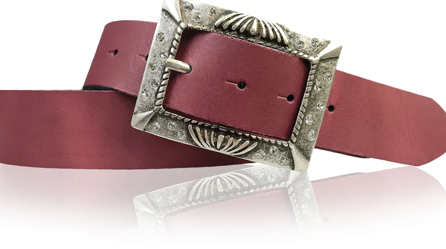 ARONA: schöner Damen Ledergürtel 4 cm mit funkelnder Strass Gürtelschnalle