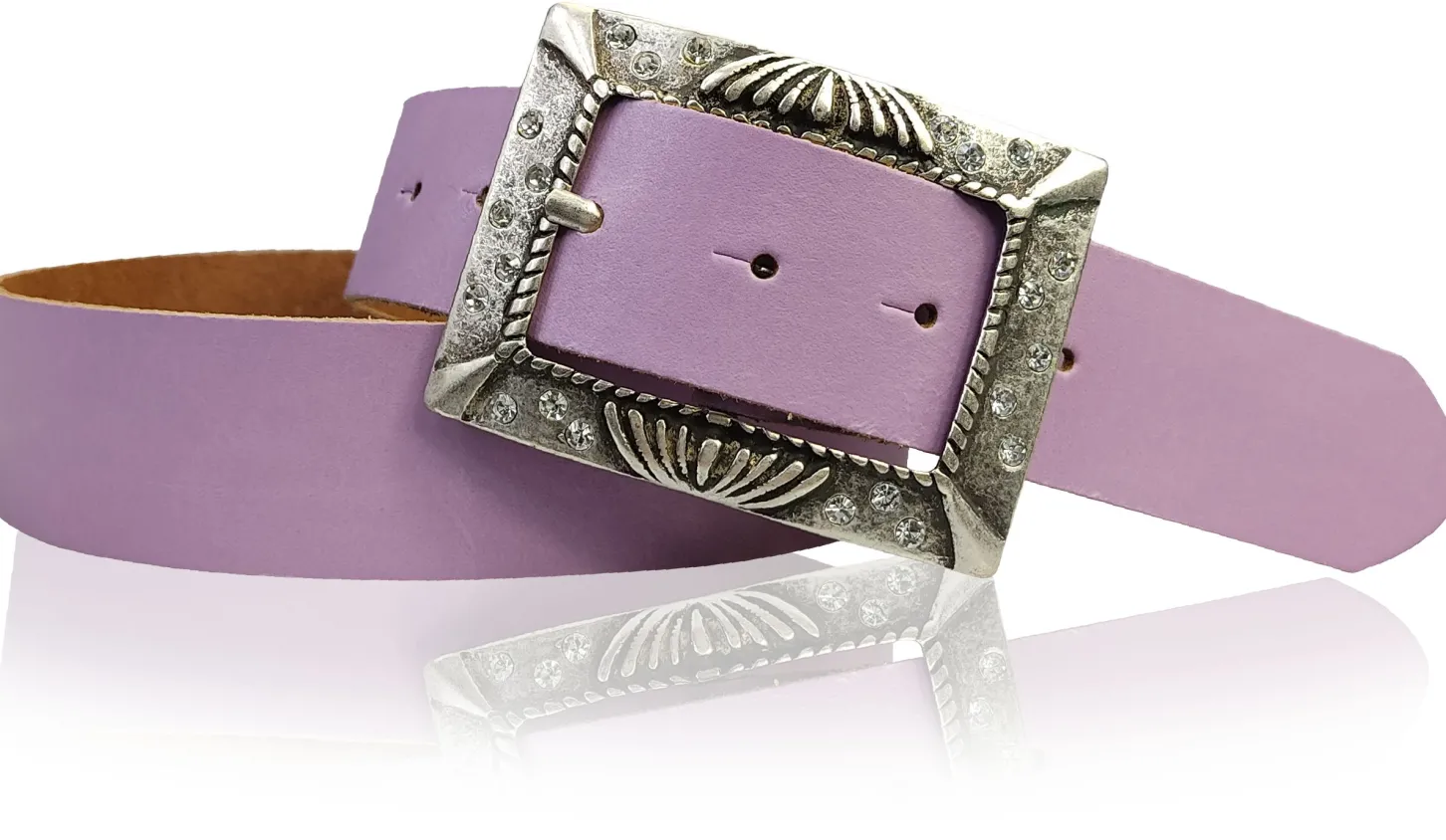 ARONA: schöner Damen Ledergürtel 4 cm mit funkelnder Strass Gürtelschnalle
