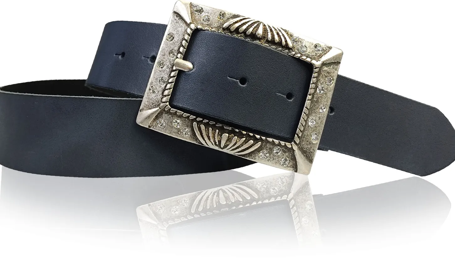 ARONA: schöner Damen Ledergürtel 4 cm mit funkelnder Strass Gürtelschnalle
