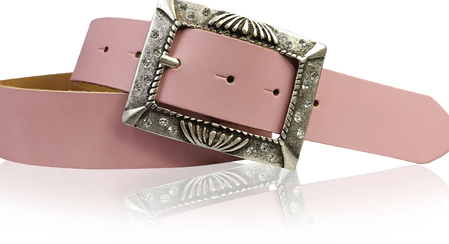 ARONA: schöner Damen Ledergürtel 4 cm mit funkelnder Strass Gürtelschnalle