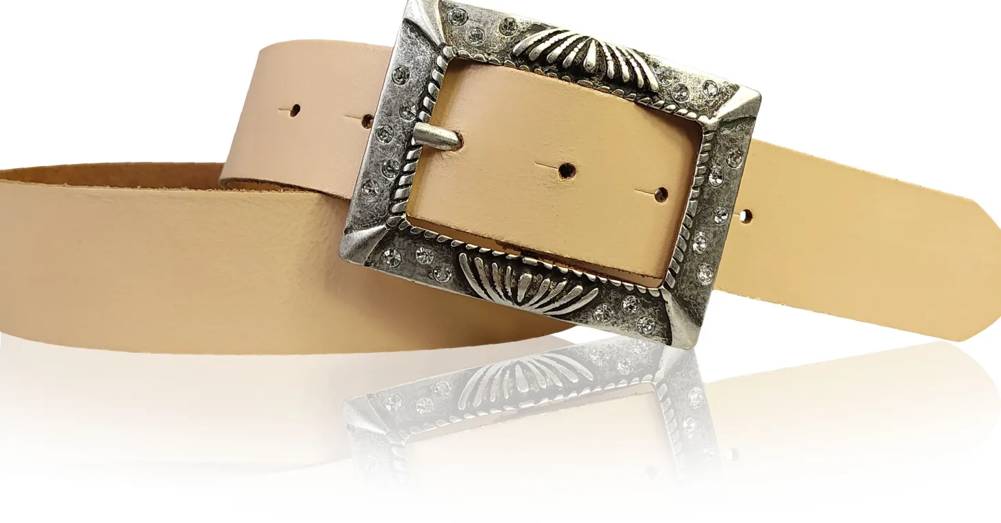 ARONA: schöner Damen Ledergürtel 4 cm mit funkelnder Strass Gürtelschnalle