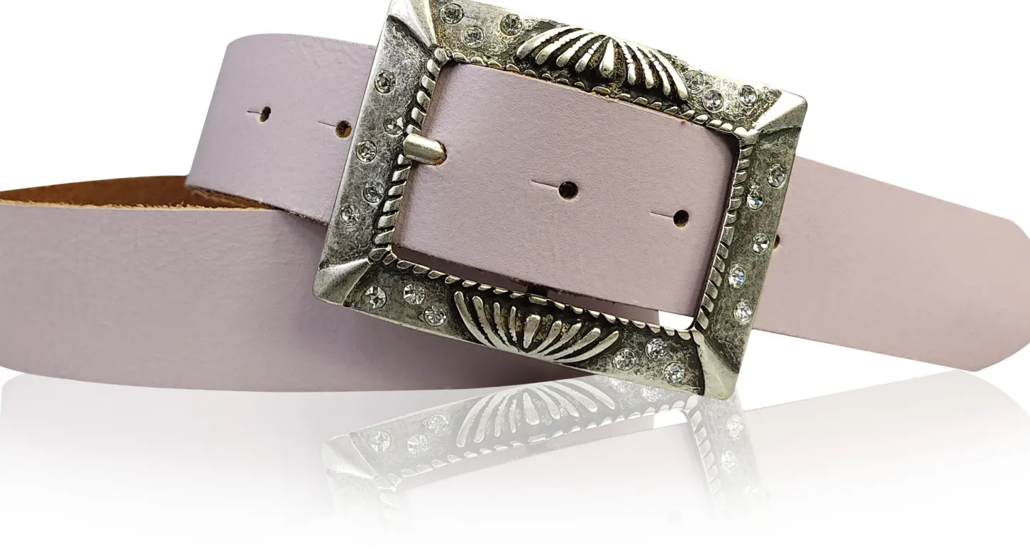 ARONA: schöner Damen Ledergürtel 4 cm mit funkelnder Strass Gürtelschnalle