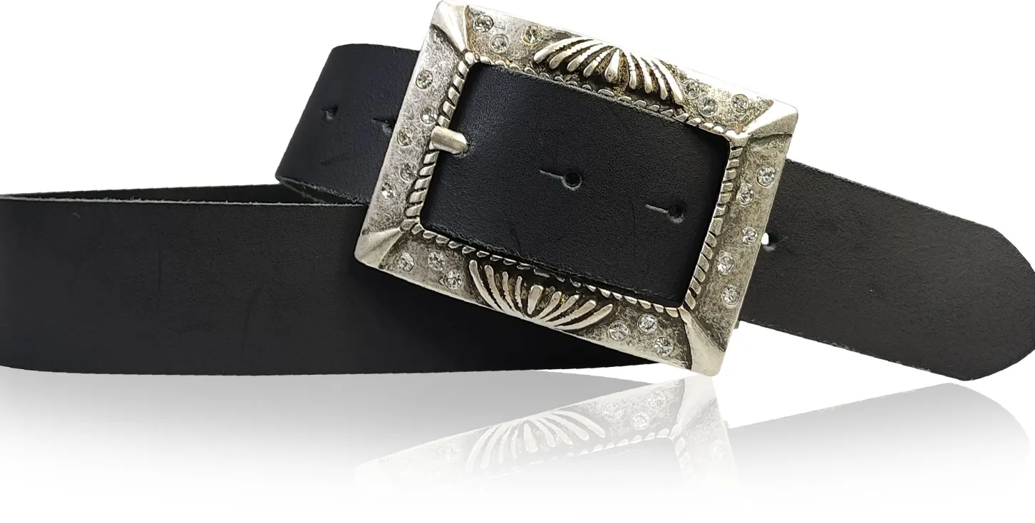 ARONA: schöner Damen Ledergürtel 4 cm mit funkelnder Strass Gürtelschnalle