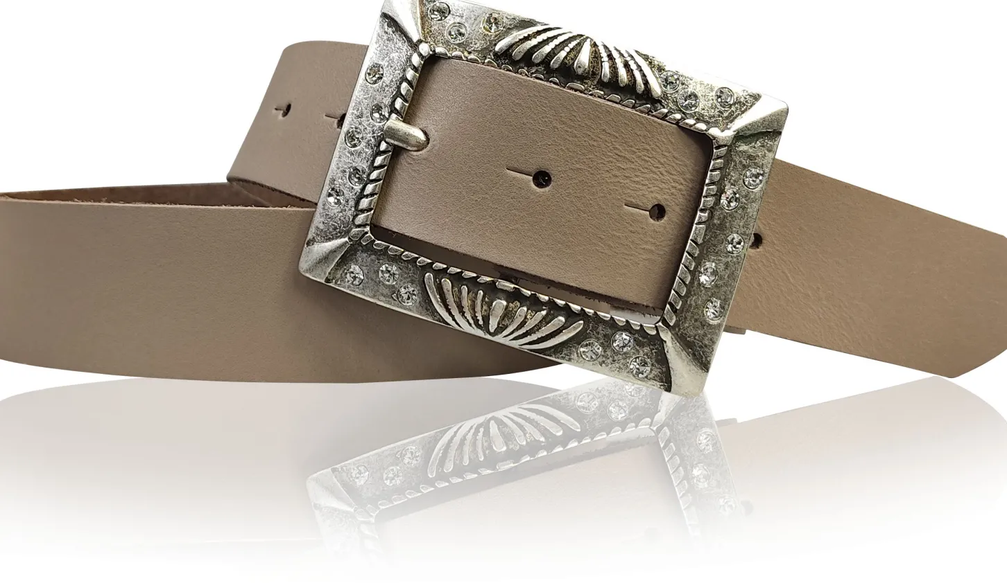 ARONA: schöner Damen Ledergürtel 4 cm mit funkelnder Strass Gürtelschnalle