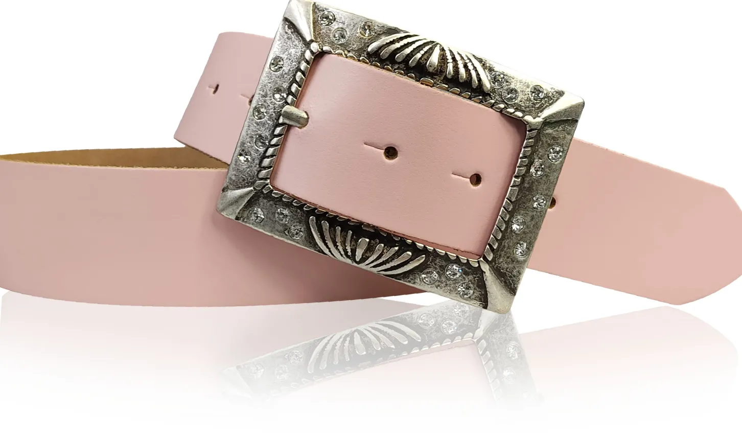 ARONA: schöner Damen Ledergürtel 4 cm mit funkelnder Strass Gürtelschnalle