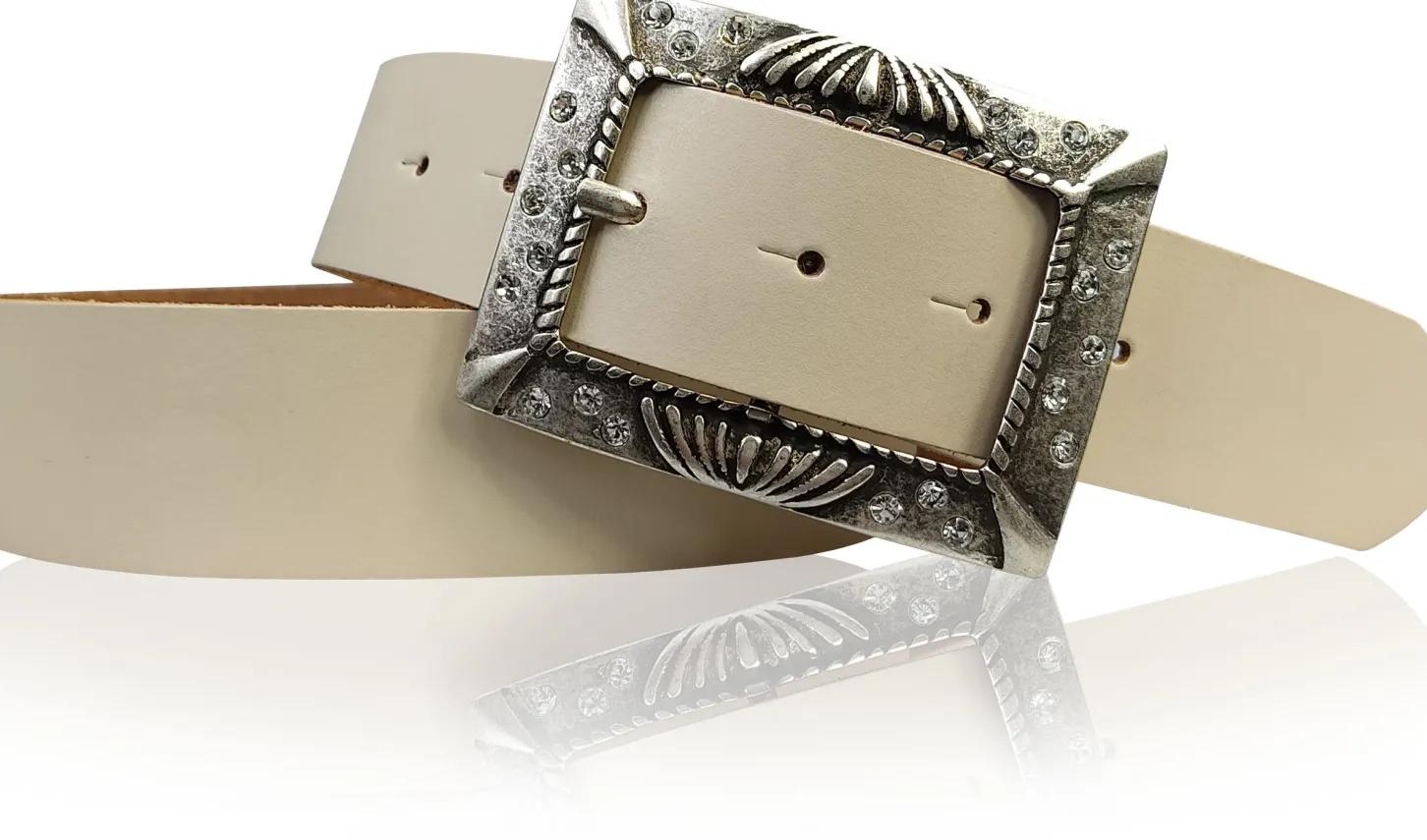 ARONA: schöner Damen Ledergürtel 4 cm mit funkelnder Strass Gürtelschnalle