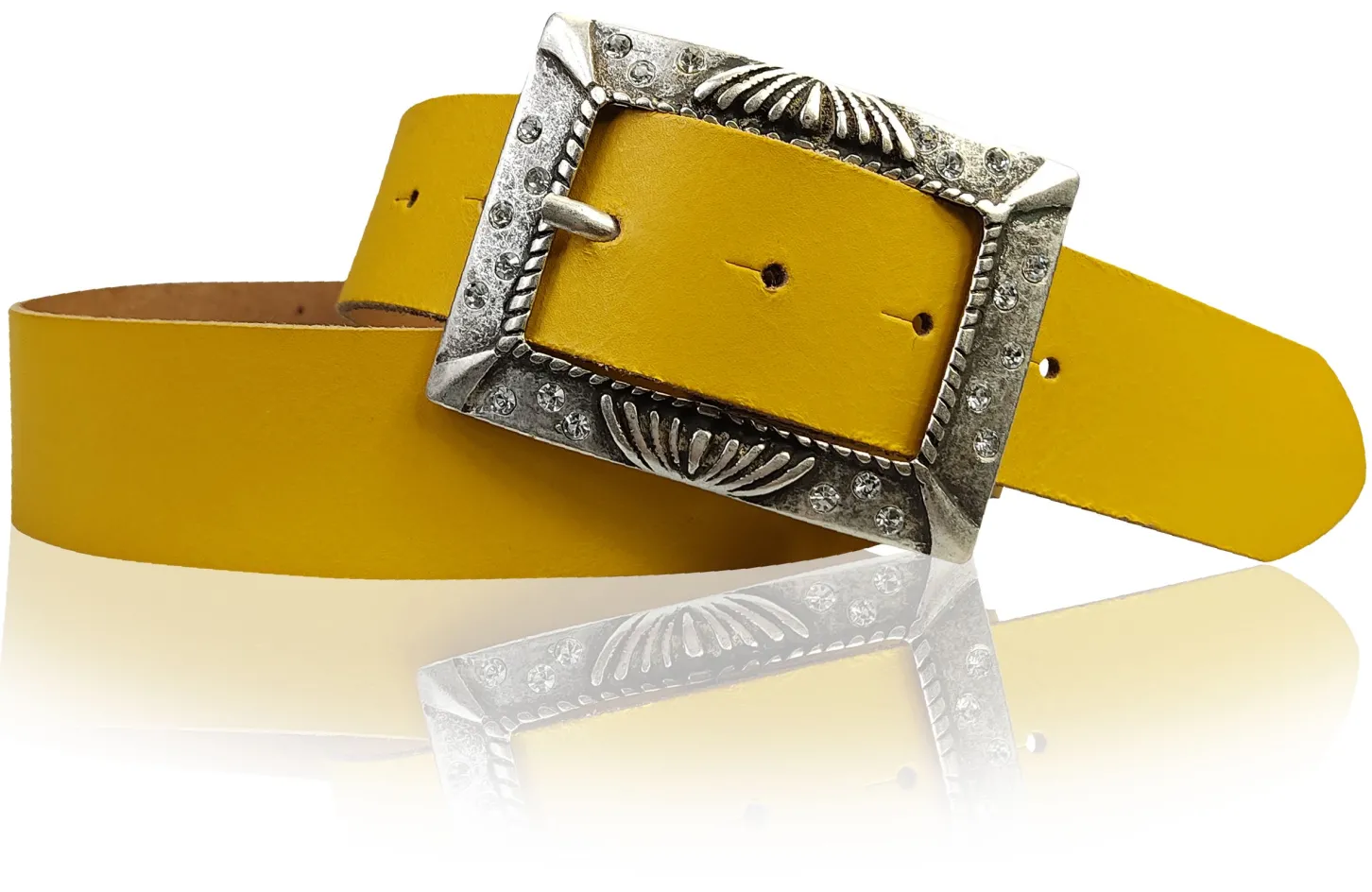 ARONA: schöner Damen Ledergürtel 4 cm mit funkelnder Strass Gürtelschnalle