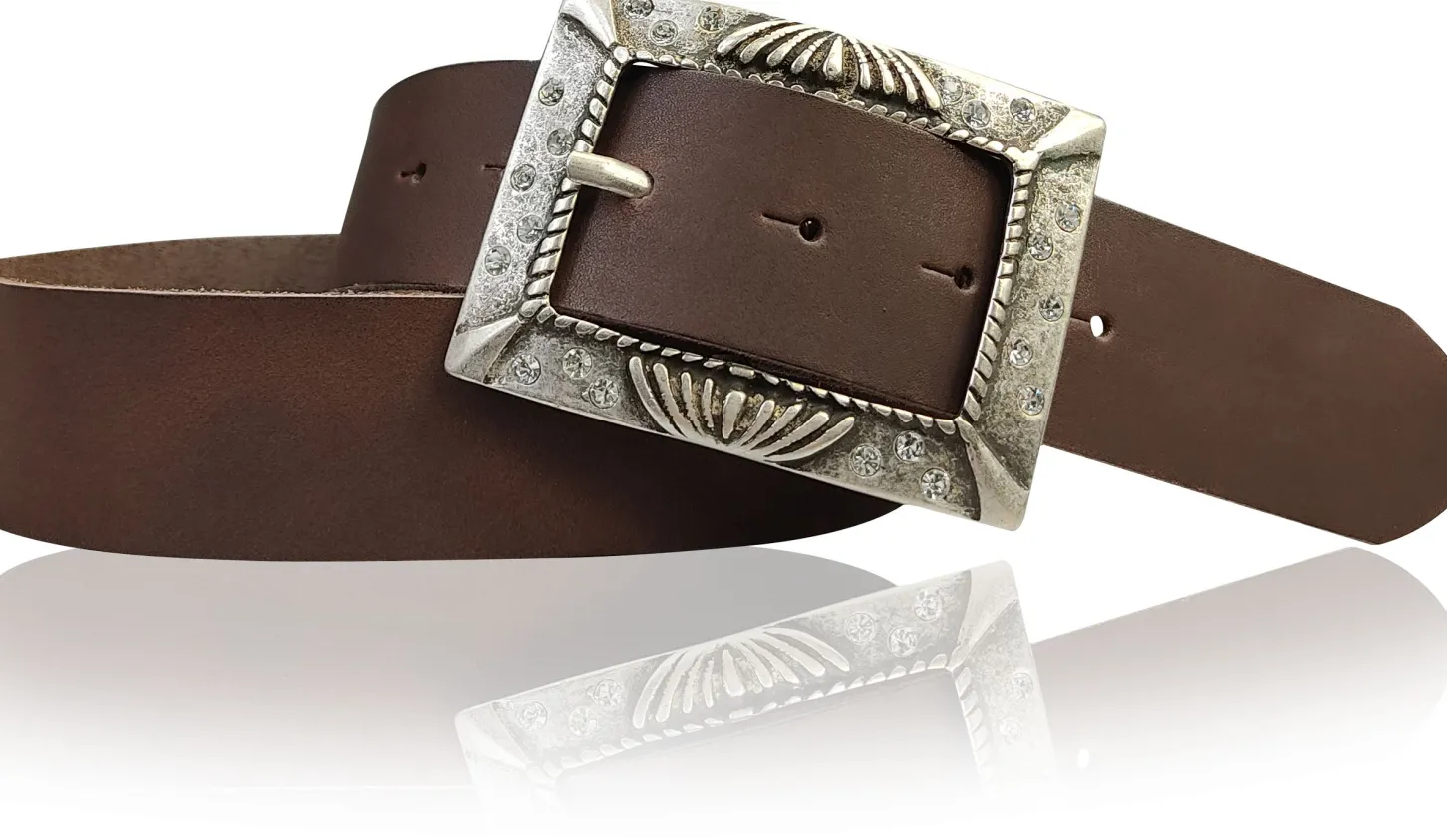 ARONA: schöner Damen Ledergürtel 4 cm mit funkelnder Strass Gürtelschnalle