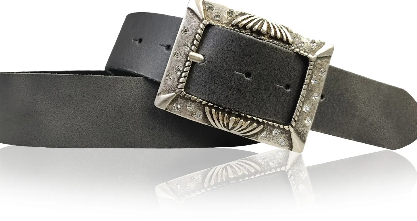 ARONA: schöner Damen Ledergürtel 4 cm mit funkelnder Strass Gürtelschnalle