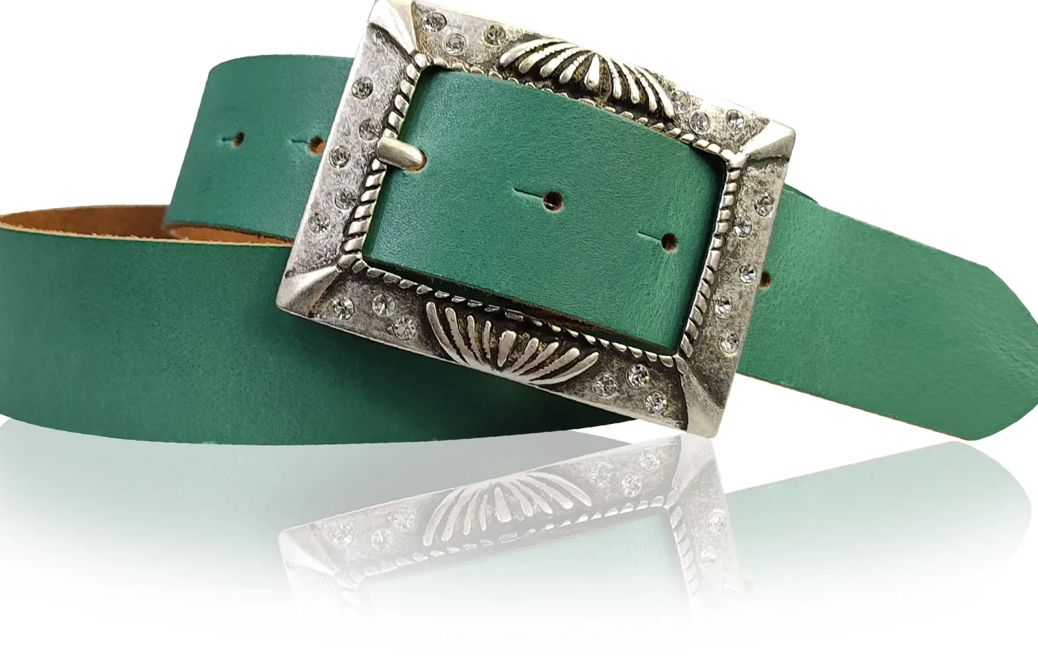 ARONA: schöner Damen Ledergürtel 4 cm mit funkelnder Strass Gürtelschnalle