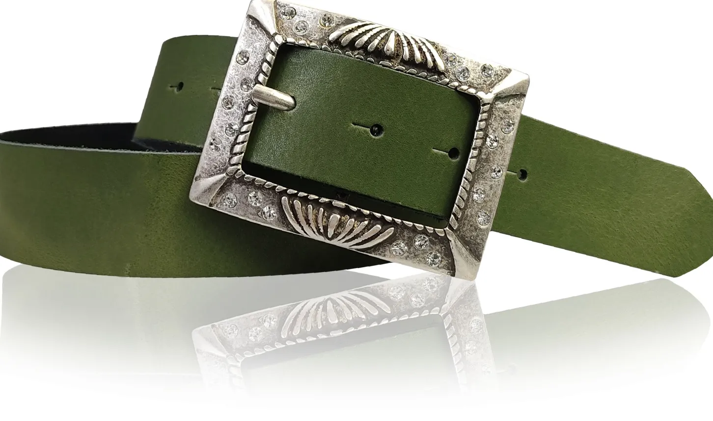 ARONA: schöner Damen Ledergürtel 4 cm mit funkelnder Strass Gürtelschnalle