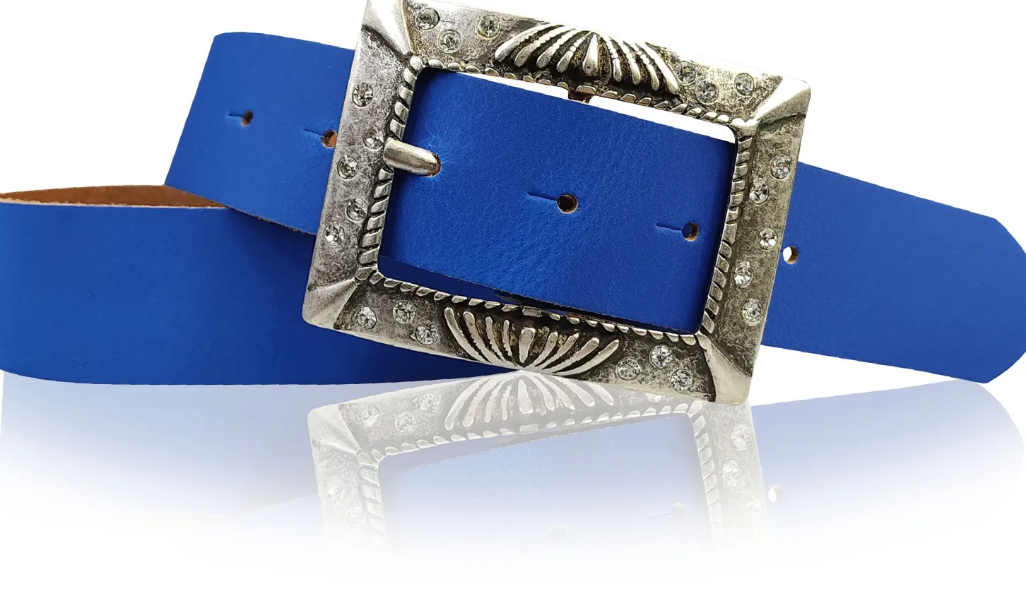 ARONA: schöner Damen Ledergürtel 4 cm mit funkelnder Strass Gürtelschnalle