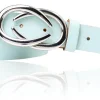 AURORA angesagter Damen Ledergürtel mit modischer Gürtelschnalle silber, 3 cm