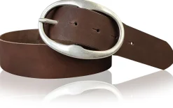 BARREL 2: Damen Ledergürtel 4 cm mit großer ovaler Gürtelschnalle in altsilber
